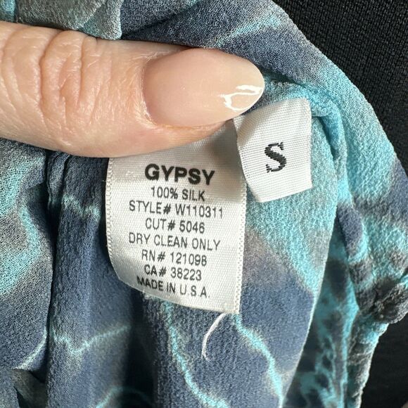 Gypsy 05 Silk Boat Neck Dolman Sleeve Blouse Size S Blue Tie Dye High Low Boho - Picture 11 of 11